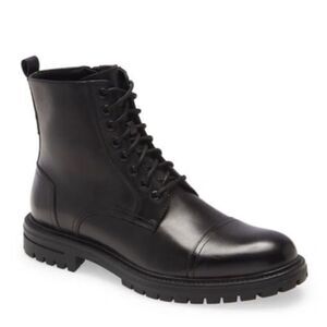 BP Lace‎ Up Boots Size 9.5 Black Leather Block Heel Rubber Sole NEW